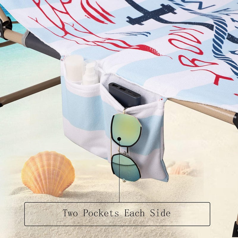 Treeswift Everybody Needs Vitamin Sea Anchor Beach Chair Cover with Side Pockets Thick and Quick Dry Chaise Lounge Chair Towel Cover for Sun Lounger Pool Sunbathing Garden Beach Hotel, No Sliding - Image 2